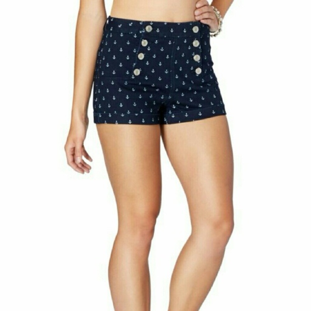 Rue 21 Sailboat High Waist Button Fly Shorts Pinup Rockabilly Juniors 7/8
